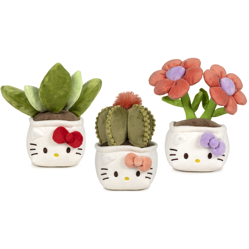 HELLO KITTY - Plantes - Assortiment de 6 Peluches - 3 Modèles - 25cm 