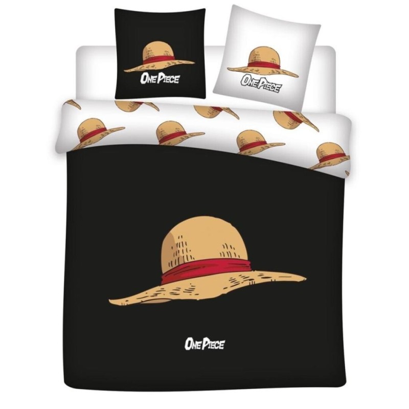 ONE PIECE - Parure de lit 240x220cm + 2x65x65cm - Chapeau de paille 