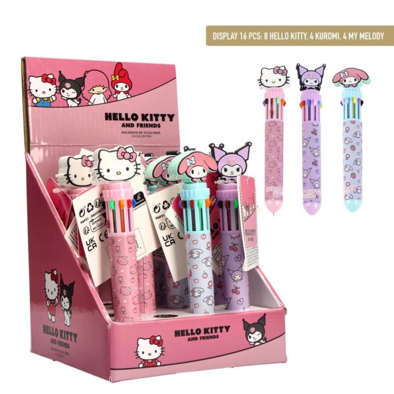 HELLO KITTY & Friends - Display de 16 Stylos à Bille 10 couleurs 