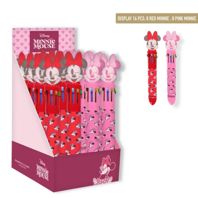 MINNIE - Display de 16 Stylos à Bille 10 couleurs 