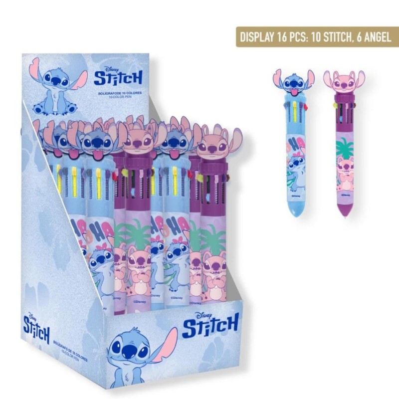 STITCH & ANGEL - Display de 16 Stylos à Bille 10 couleurs 