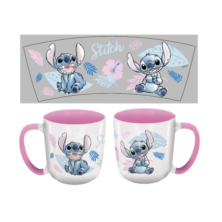 STITCH - Watercolor Rose - Mug Elite Intérieur Coloré - 384ml 