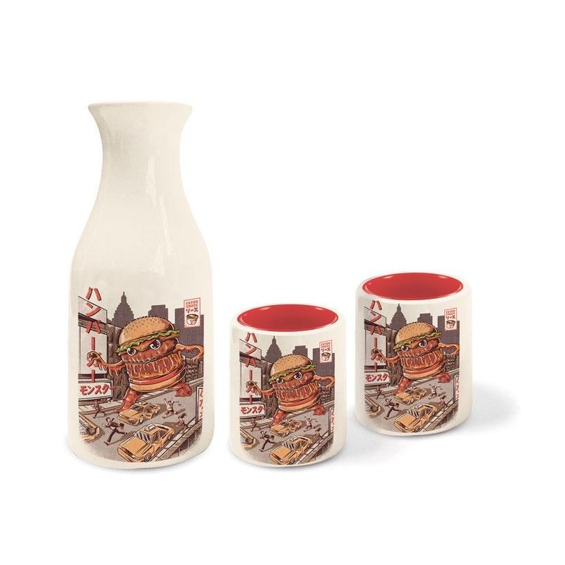 JAPANESE STYLE - Burgerzilla - Set de 2 mugs à Sake + bouteille à sake 
