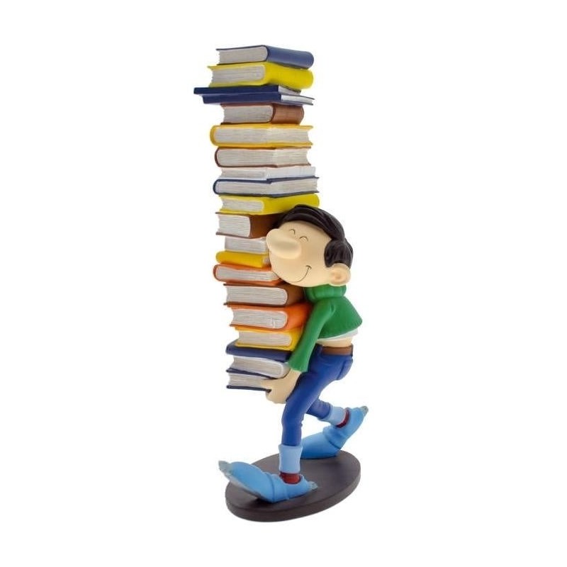 GASTON LAGAFFE - Figurine Resine - Portant une Pile de Livres - 29cm 