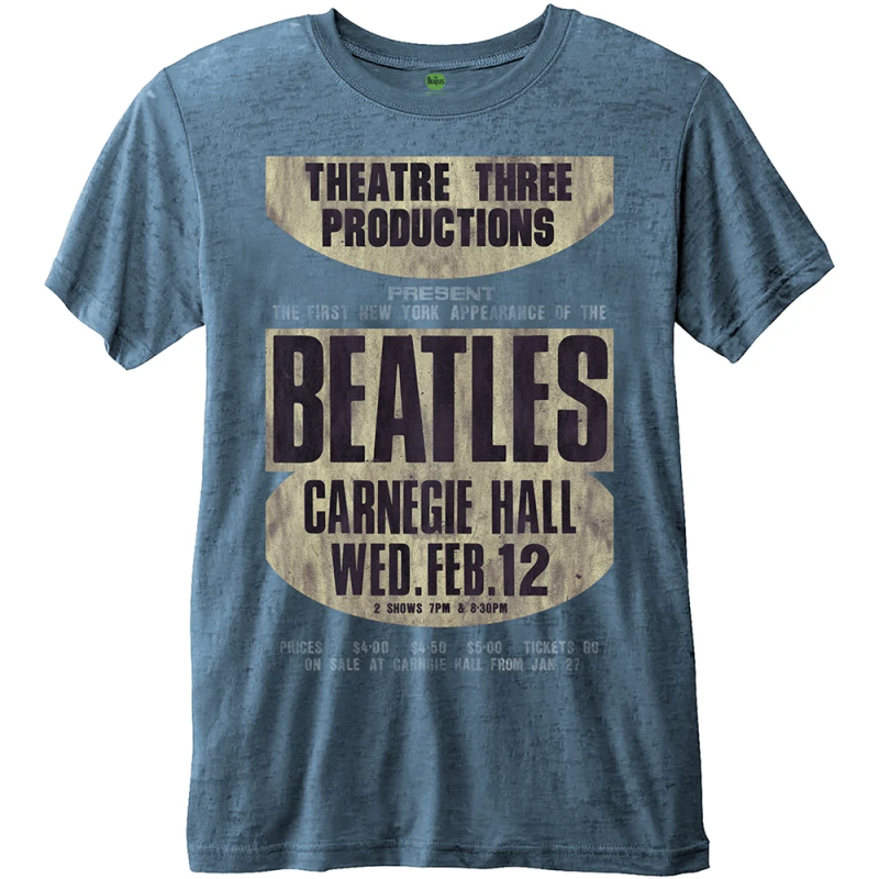 THE BEATLES - T-Shirt BurnOut Col - Carnegie Hall - Blue - Men (XXL) 