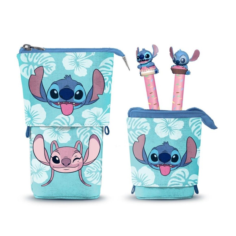 STITCH & ANGEL - Trousse Verticale "Cute" + 2 Stylos Gel 