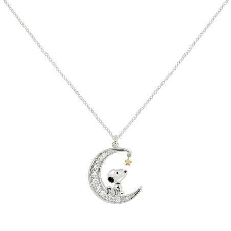 SNOOPY - Collier avec Pendentif Lune Serti de pierres 18mm 