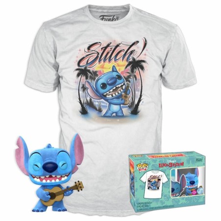 DISNEY - POP N° 1044 - Ukelele Stitch (FLOCKED) +T-shirt (XL) 