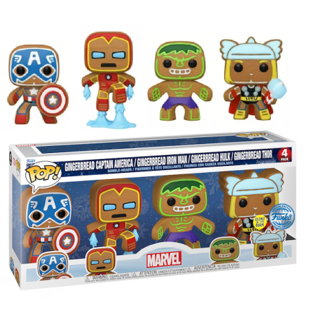 MARVEL - Holiday Gingerbread - 4 Pack Funko Pop GITD SPECIAL EDITION 
