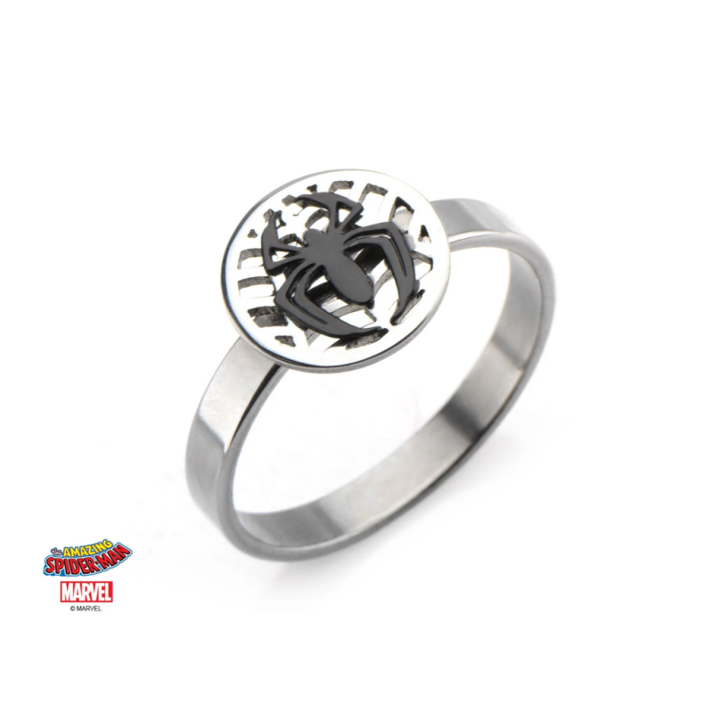 MARVEL - Women's Silver Plated Brass Spider-Man Ring - Size 7 