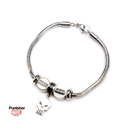 MARVEL - Women's Stainless Steel Punisher Bead Charm Bracelet Set 