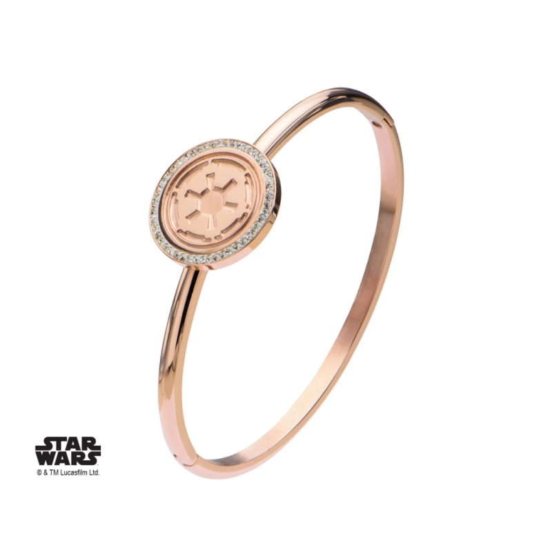 STAR WARS - Rose Gold PVD Plated Empire Symbol with CZ Bangle Bracelet 