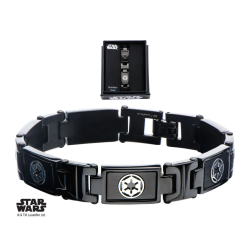 STAR WARS - Black PVD Plated Galactic Empire Symbol Link Bracelet 