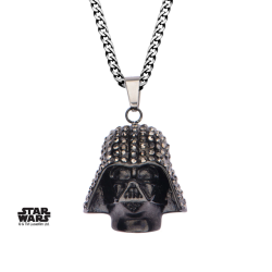 STAR WARS - Black PVD Plated Darth Vader with Clear Gem Pendant Chain 