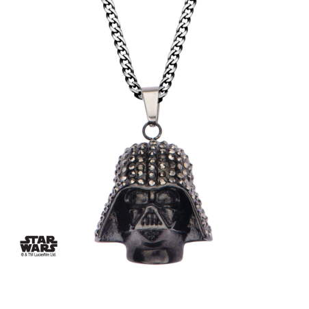 STAR WARS - Black PVD Plated Darth Vader with Clear Gem Pendant Chain 