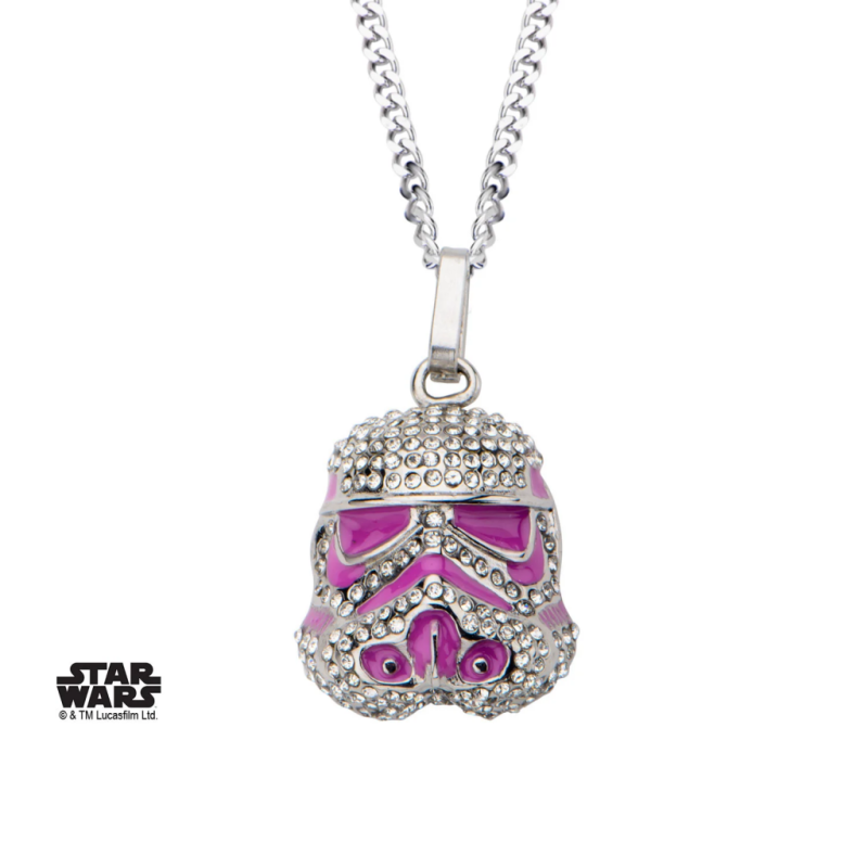 STAR WARS - Stormtrooper with Clear Gem and Pink Enamel Filled Pendant 