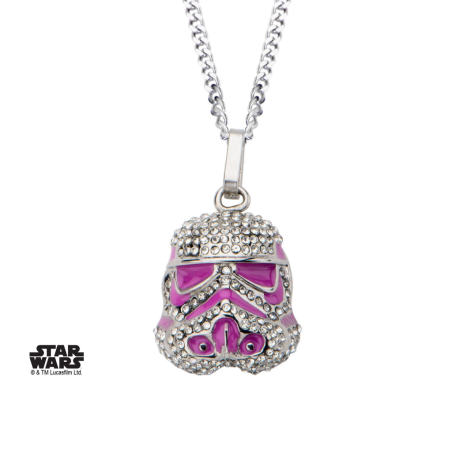 STAR WARS - Stormtrooper with Clear Gem and Pink Enamel Filled Pendant 