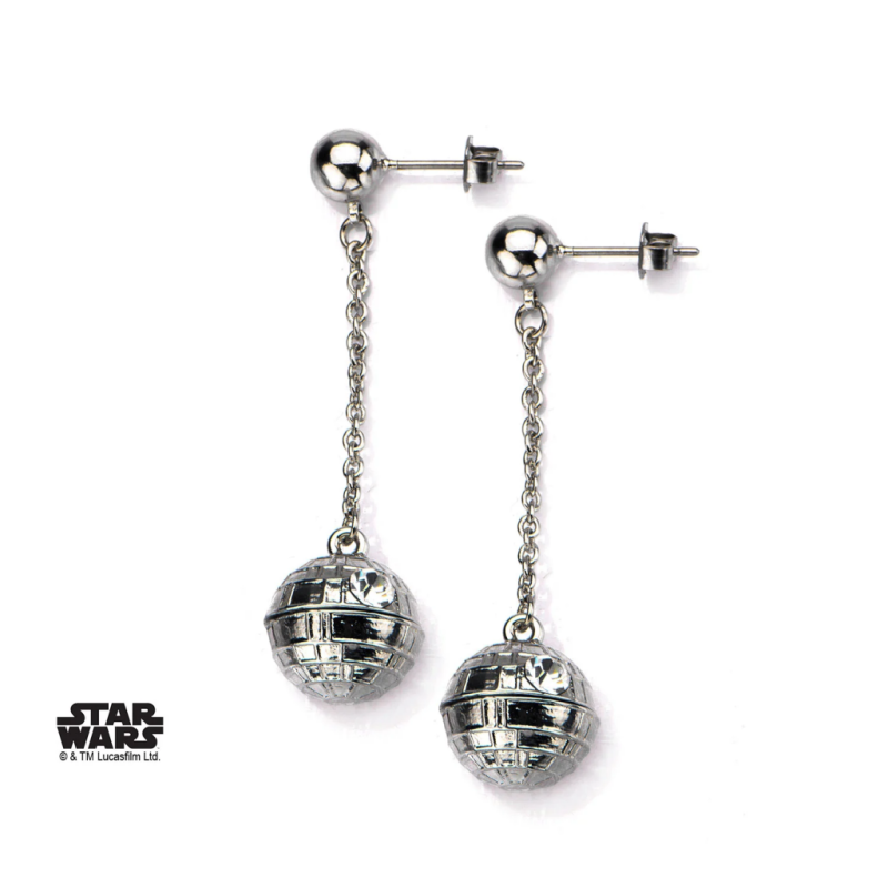 STAR WARS - Stainless Steel 3D Death Star Stud Dangle Earrings 