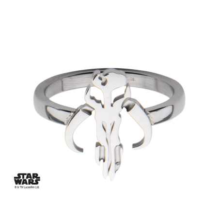 STAR WARS - Women's Stainless Steel Mandalorian Sym Cut Ring - Size 6 