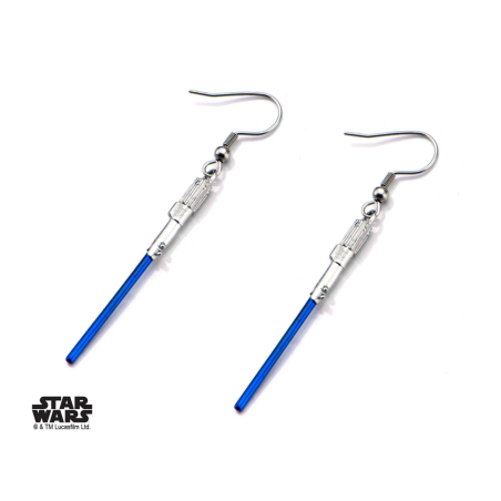 STAR WARS - Stainless Steel Blue Lightsaber Hook Dangle Earrings 