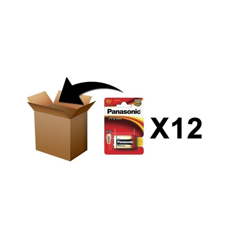 PANASONIC - Piles Alcaline Pro Power 9V-6LR61 X 1 - Boite de 12 pces 