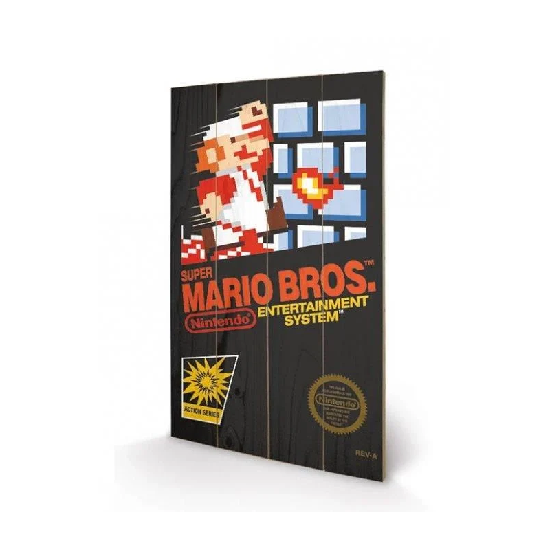 NINTENDO - Super Mario Bros NES Cover - Impression sur bois 40x59cm 