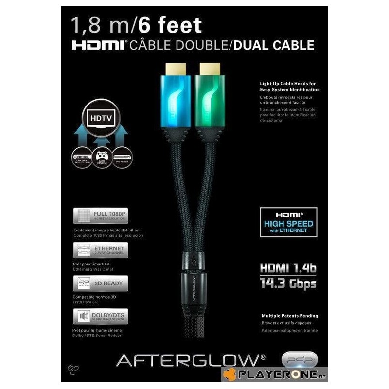 PDP - Afterglow - Cable HDMI Double 1.80 M - BLUE/GREEN 