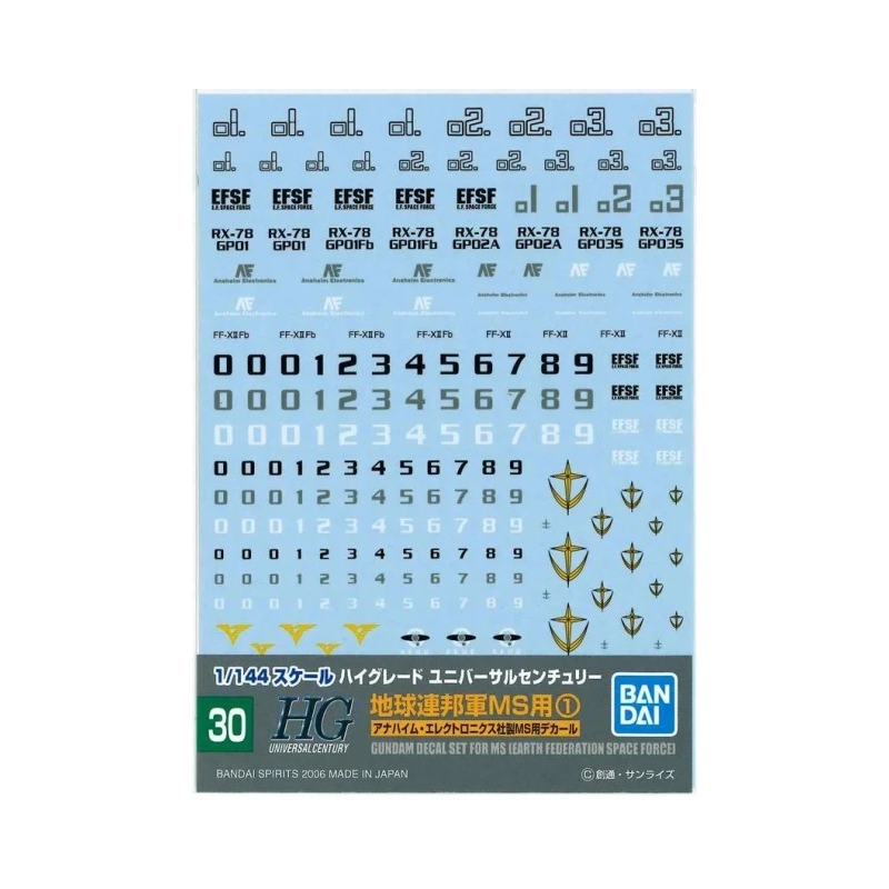 GUNDAM - GUNDAM DECAL 30 - HGUC Multiuse Earth Federation 1 
