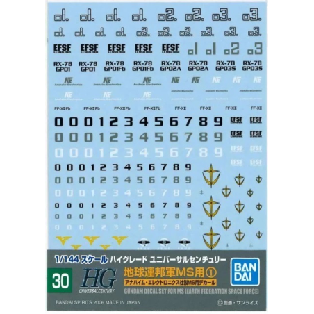 GUNDAM - GUNDAM DECAL 30 - HGUC Multiuse Earth Federation 1 