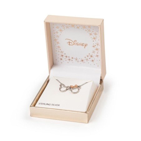 MICKEY & MINNIE - Collier en Laiton Plaqué Argent & Rose Doré 