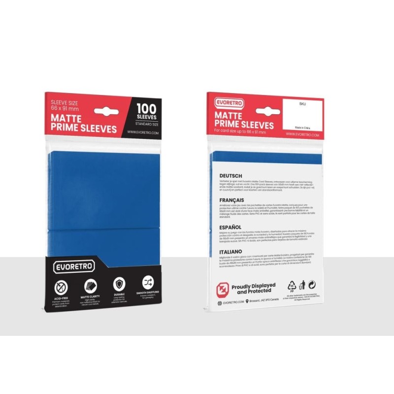 EVORETRO -Pochettes cartes mates F. stand. 66x91mm Bleu Petro 100-Pack 
