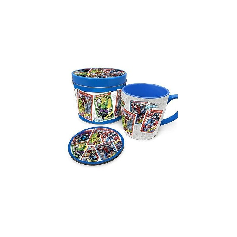 MARVEL - Retro "Cartes Collectors" - Box métal, mug & sous verre 
