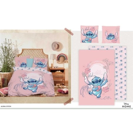 DISNEY - Parure de lit 240x220cm - Stitch Pink Love '100% Coton' 
