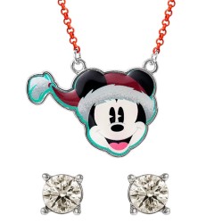 MICKEY - Set de Noël - Collier + 1 Paire de Clous d'Oreilles 