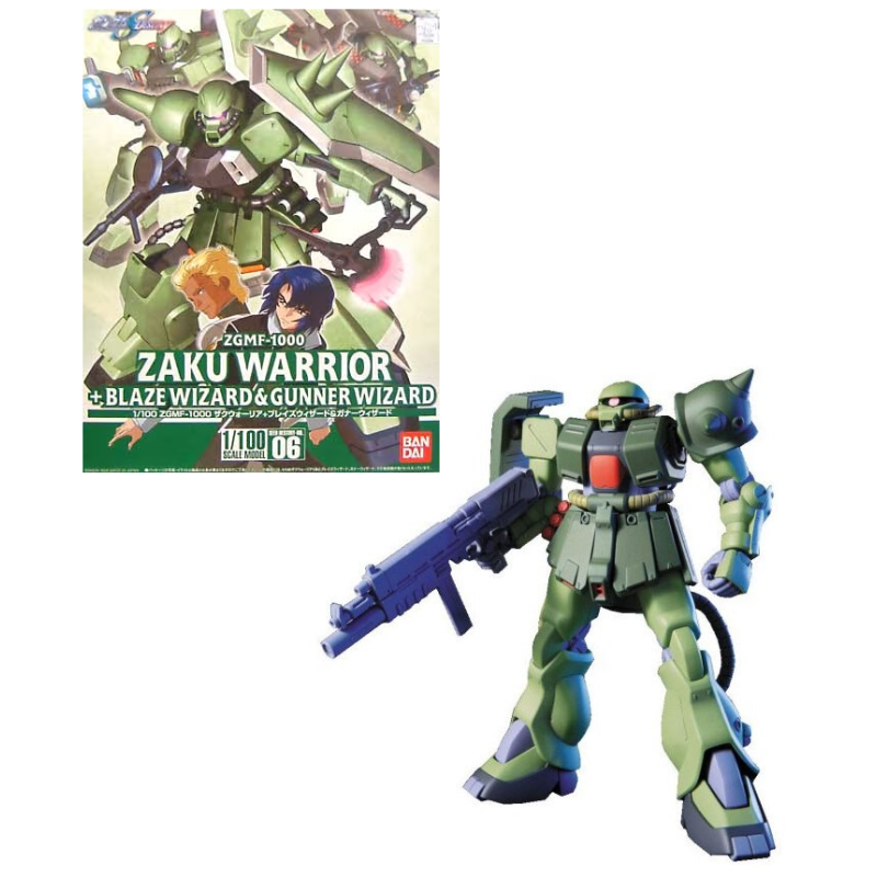 GUNDAM - 1/100 Zaku Warrior + Blaze Wizard & Gunner Wizard - Model Kit 