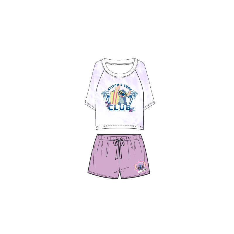 DISNEY- Stitch's Surf Club - Pyjama Femme Court Violet (M) 