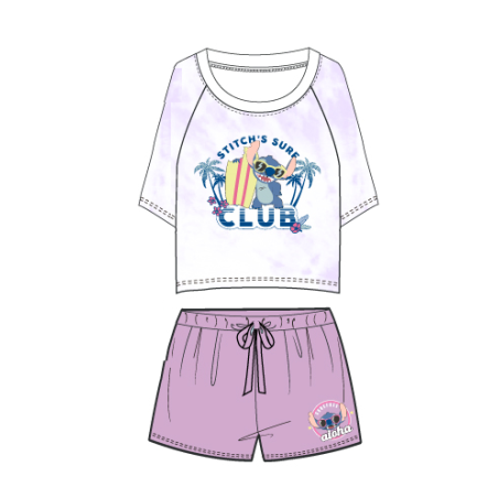 DISNEY- Stitch's Surf Club - Pyjama Femme Court Violet (M) 