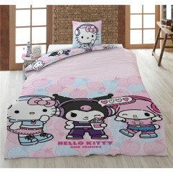 HELLO KITTY -Hello Kitty and Friend -Parure de lit 140x200cm + 65x65cm  2