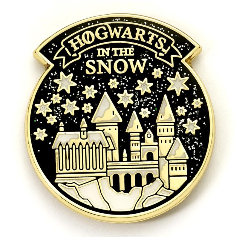 HARRY POTTER - Poudlard sous la Neige - Carte de Voeux avec Pin's 