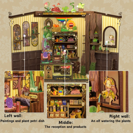 MINIATURE HOUSE -DIY-Magasin de Plantes Féériques -146pc+Eclairage LED 