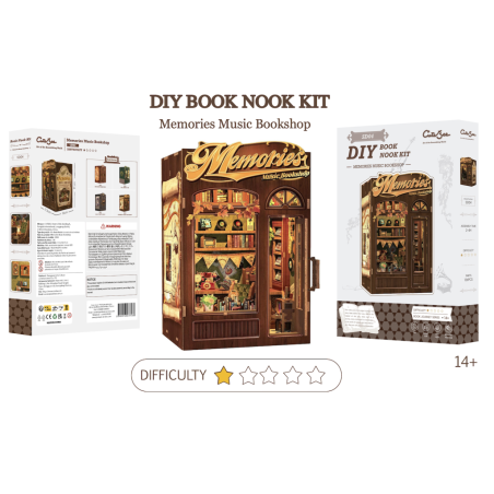 BOOK NOOK KIT - DIY - Memories Music Bookshop - 136pc + LED Light 