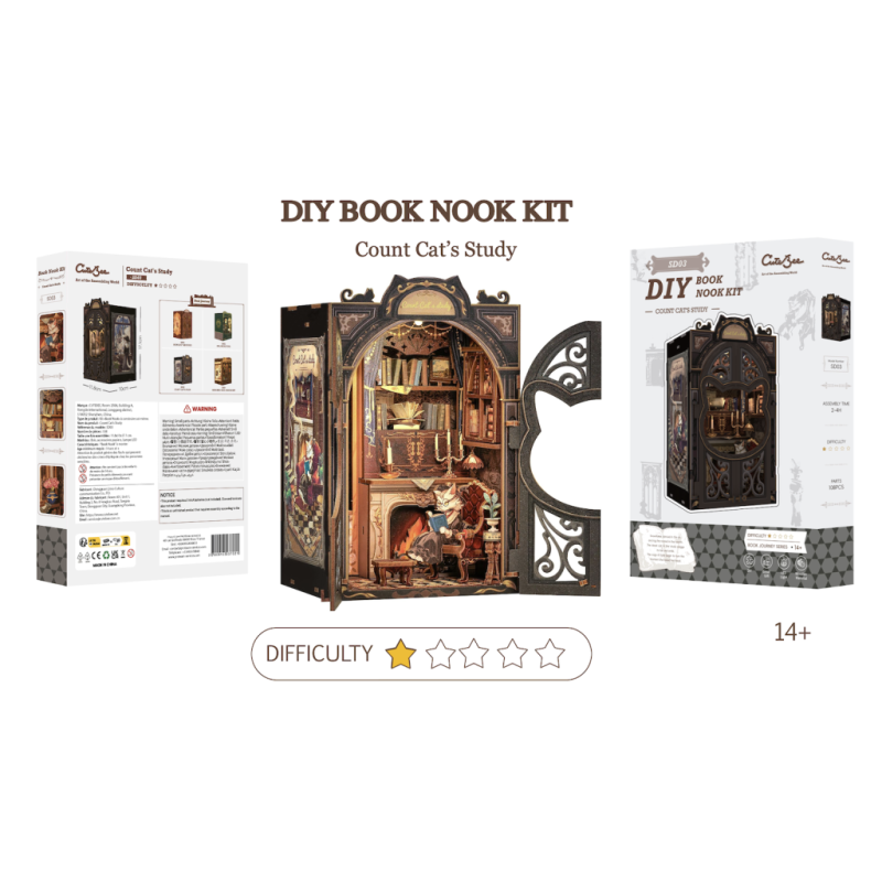 BOOK NOOK KIT - DIY - Count Cat's Study - 108pc + LED Light 
