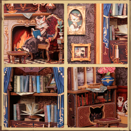 BOOK NOOK KIT - DIY - Le Cabinet du Comte Cat - 108pc + Eclairage LED 