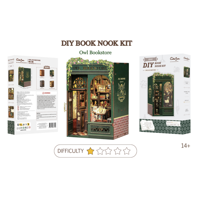 BOOK NOOK KIT - DIY - Librairie du Hibou - 139pc + Eclairage LED 