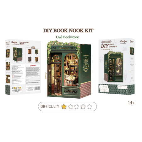 BOOK NOOK KIT - DIY - Owl Bookstore - 139pc + LED Light 