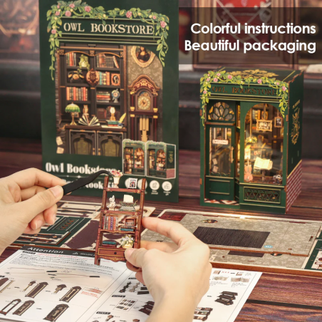 BOOK NOOK KIT - DIY - Owl Bookstore - 139pc + LED Light 