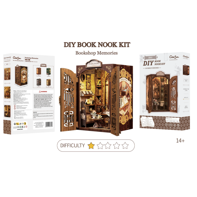BOOK NOOK KIT - DIY - Librairie des Mémoires - 127pc + Eclairage LED 