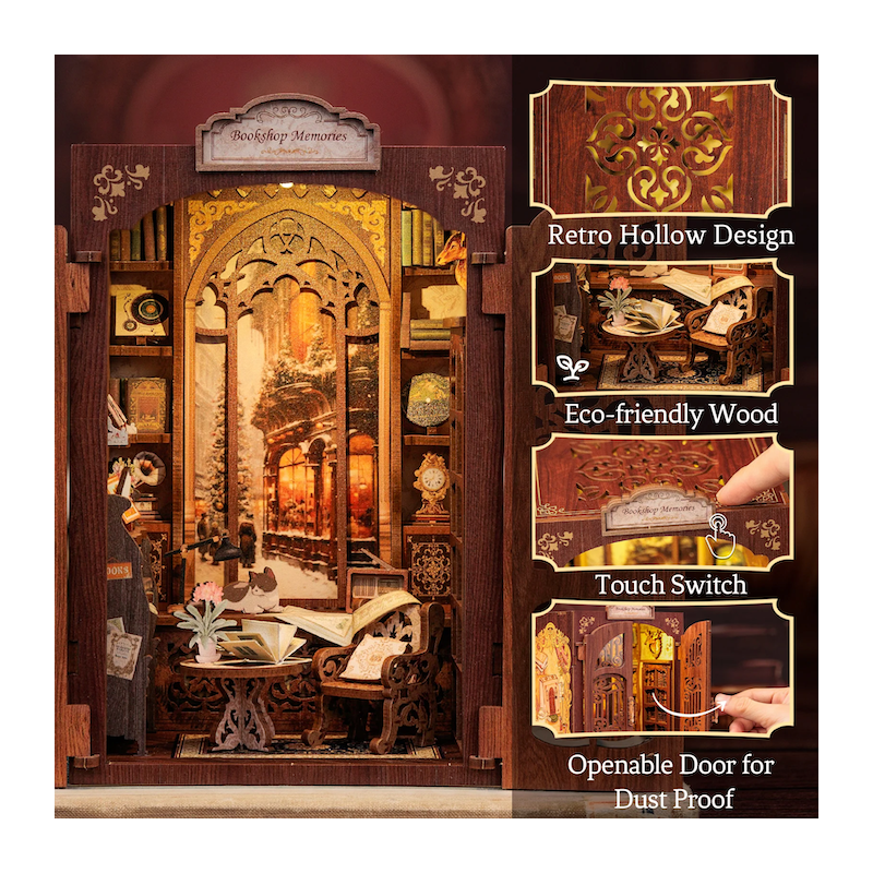 BOOK NOOK KIT - DIY - Librairie des Mémoires - 127pc + Eclairage LED 