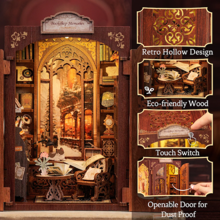 BOOK NOOK KIT - DIY - Librairie des Mémoires - 127pc + Eclairage LED 