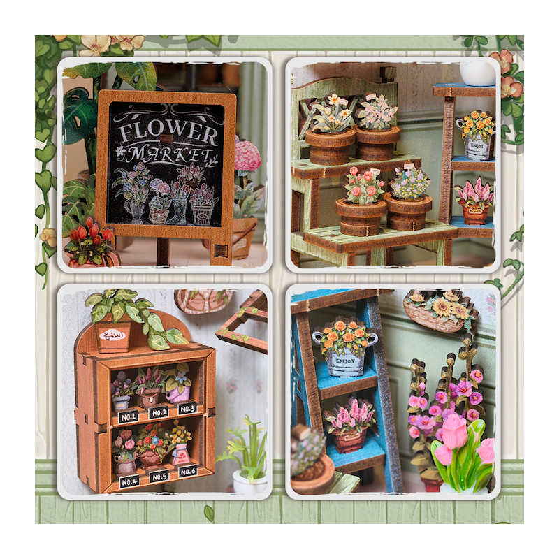 MINIATURE HOUSE - DIY -Fleuriste Champs-Elysées -199pc + Eclairage LED 